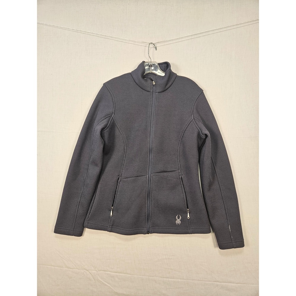 Spyder Core Sweater Womens Large Charcoal Gray Ribbed Full Zip Fleece Jacket